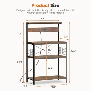 JHK 31.5 Inch Kitchen Bakers Rack with Power Outlet Coffee Bar