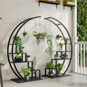 5-Tier Metal Plant Stand Indoor, Half Moon Shape Tall Garden Plant Holder