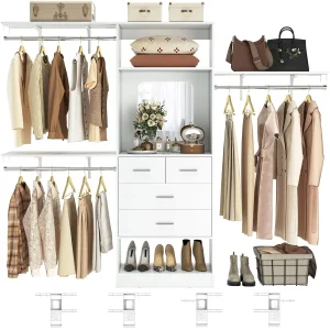 Closet System with 4 Drawers,Wood Closet Organizer