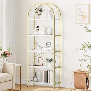 5-Tier Arched Bookshelf, 180cm Tall Industrial Open Bookcase