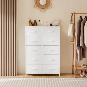 JHK Bedside Table For Bedroom With 10 Fabric Drawers - Thumbnail Image 4