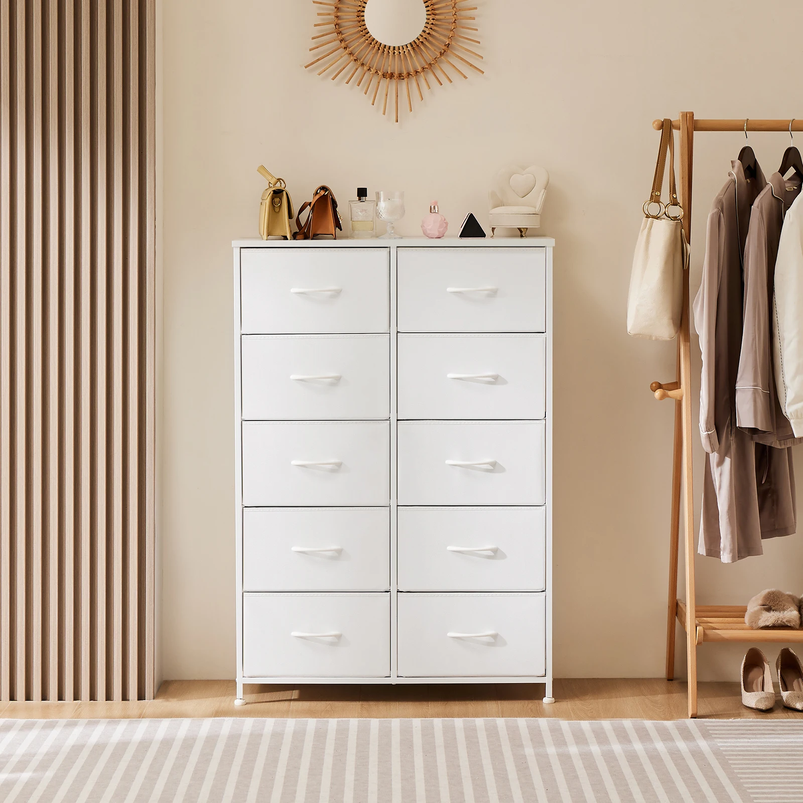 JHK Bedside Table For Bedroom With 10 Fabric Drawers - Image 4