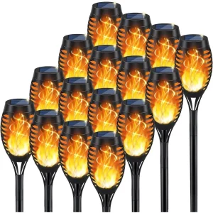 16-Pack Solar Torch Lights, Waterproof Outdoor Garden
