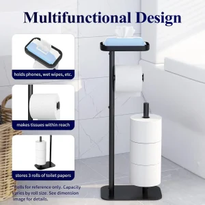 Toilet Paper Holder Free Standing – Rustproof Metal Toilet Paper Stand - Thumbnail Image 3