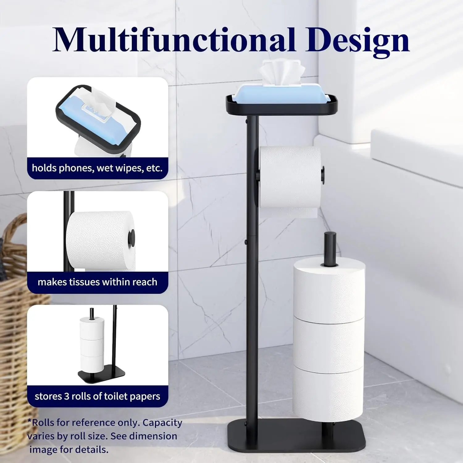 Toilet Paper Holder Free Standing – Rustproof Metal Toilet Paper Stand - Image 3