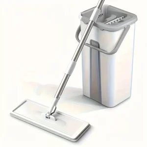 Hands-Free Flat Mop Bucket Set Wet Dry Floor Cleaning - Thumbnail Image 3