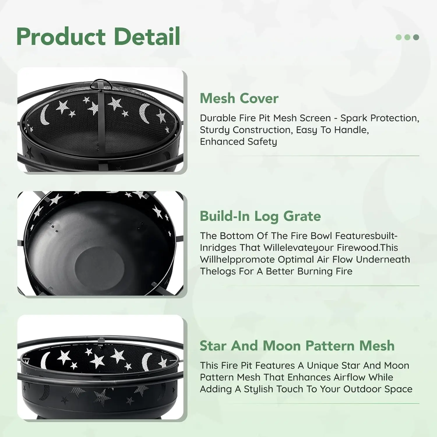 32 Inch Round Fire Pit with Mesh Cover, Fire Poker - Image 2