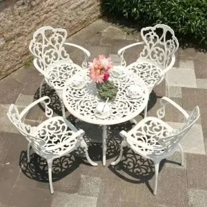 Outdoor Cast Aluminum Tables and Chairs Set Courtyard Garden - Thumbnail Image 3