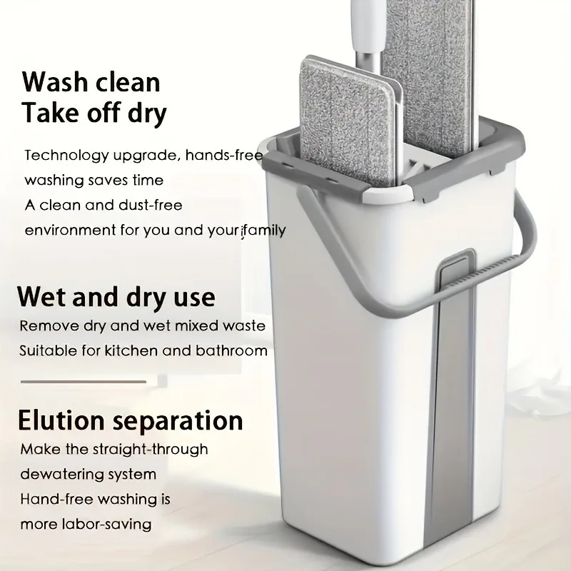 Hands-Free Flat Mop Bucket Set Wet Dry Floor Cleaning - Image 2