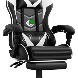 Racing Gaming Chair with Footrest, Ergonomic Lumbar Support Massager