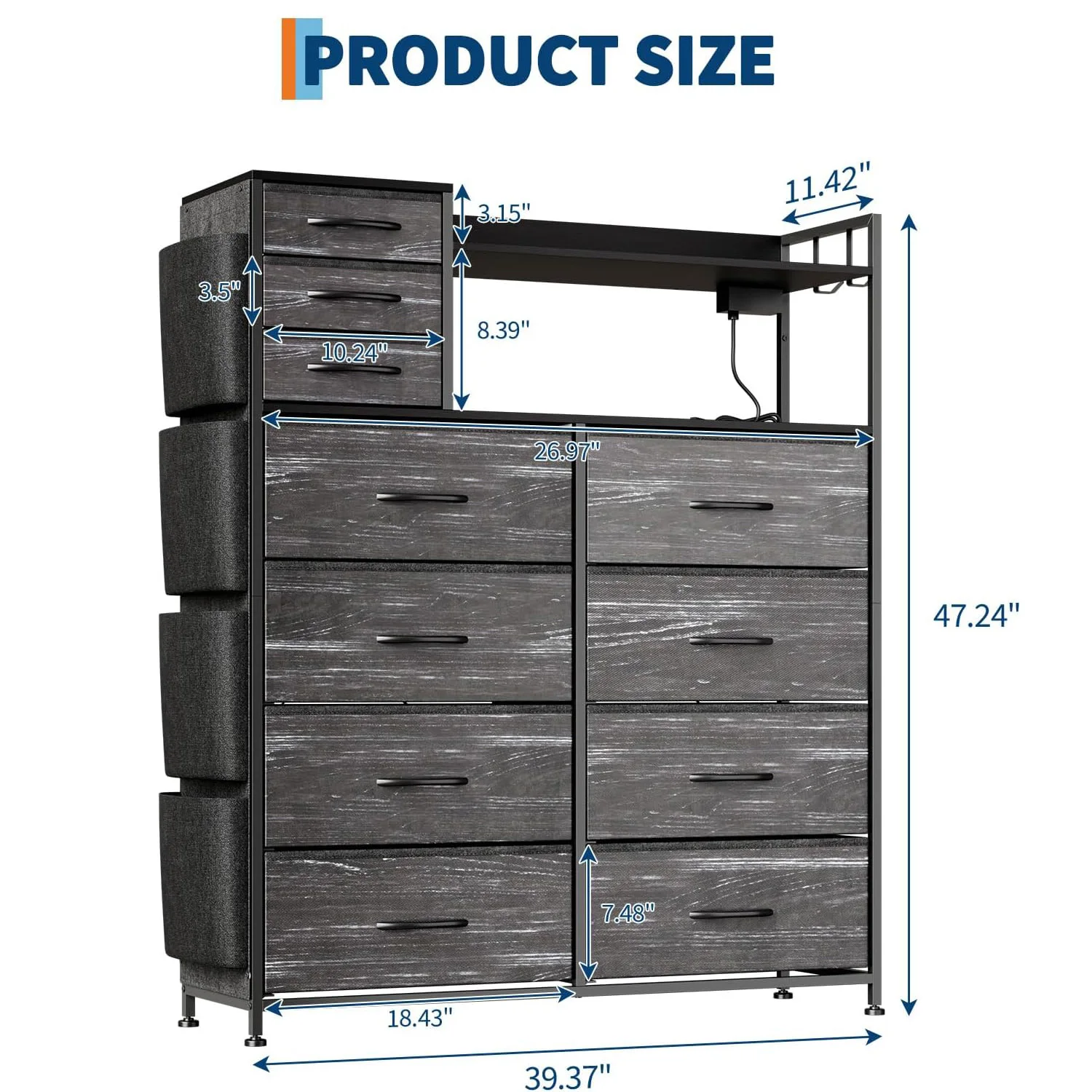 Storage Dresser with 11 Fabric Drawers,Charging Station - Image 2
