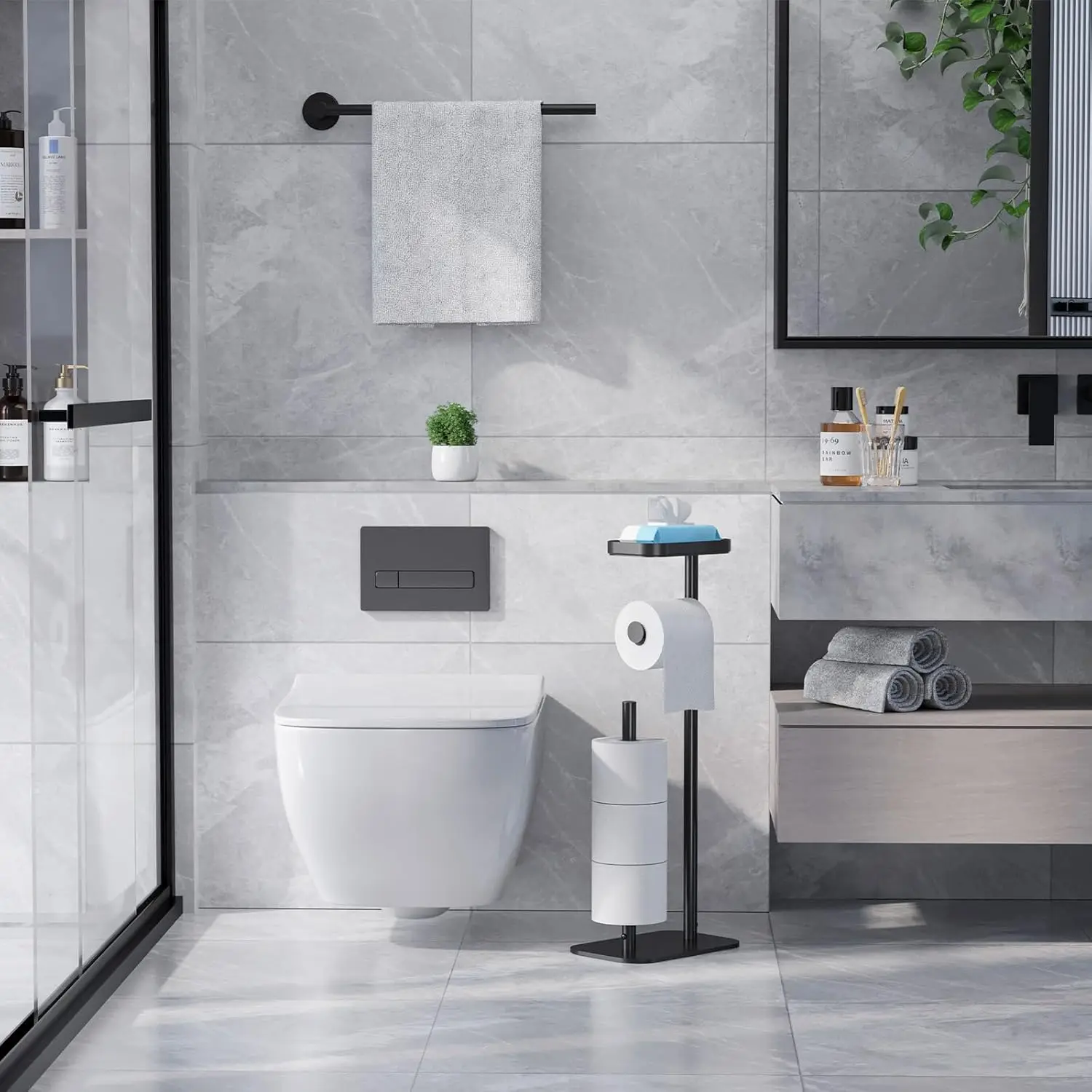 Toilet Paper Holder Free Standing – Rustproof Metal Toilet Paper Stand - Image 2