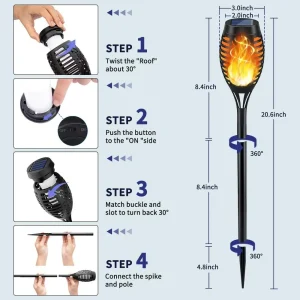 16-Pack Solar Torch Lights, Waterproof Outdoor Garden - Thumbnail Image 3