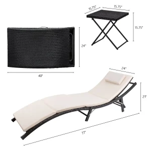 Adjustable Back Rattan Chaise Lounge Set Cushioned - Thumbnail Image 6