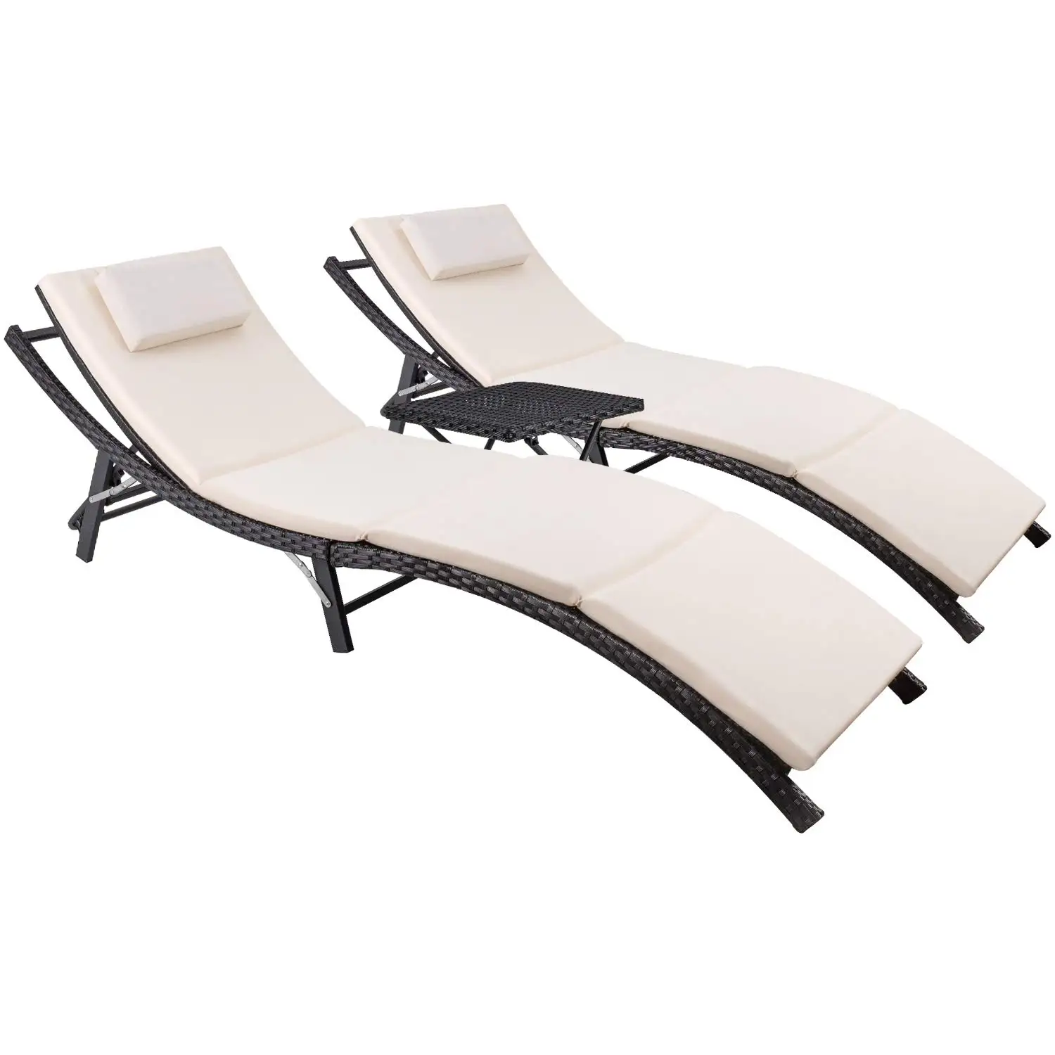 Adjustable Back Rattan Chaise Lounge Set Cushioned - Image 1