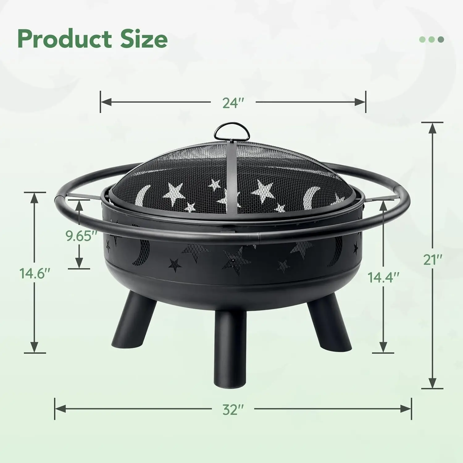 32 Inch Round Fire Pit with Mesh Cover, Fire Poker - Image 4