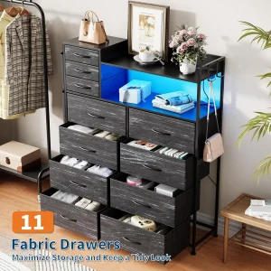 Storage Dresser with 11 Fabric Drawers,Charging Station