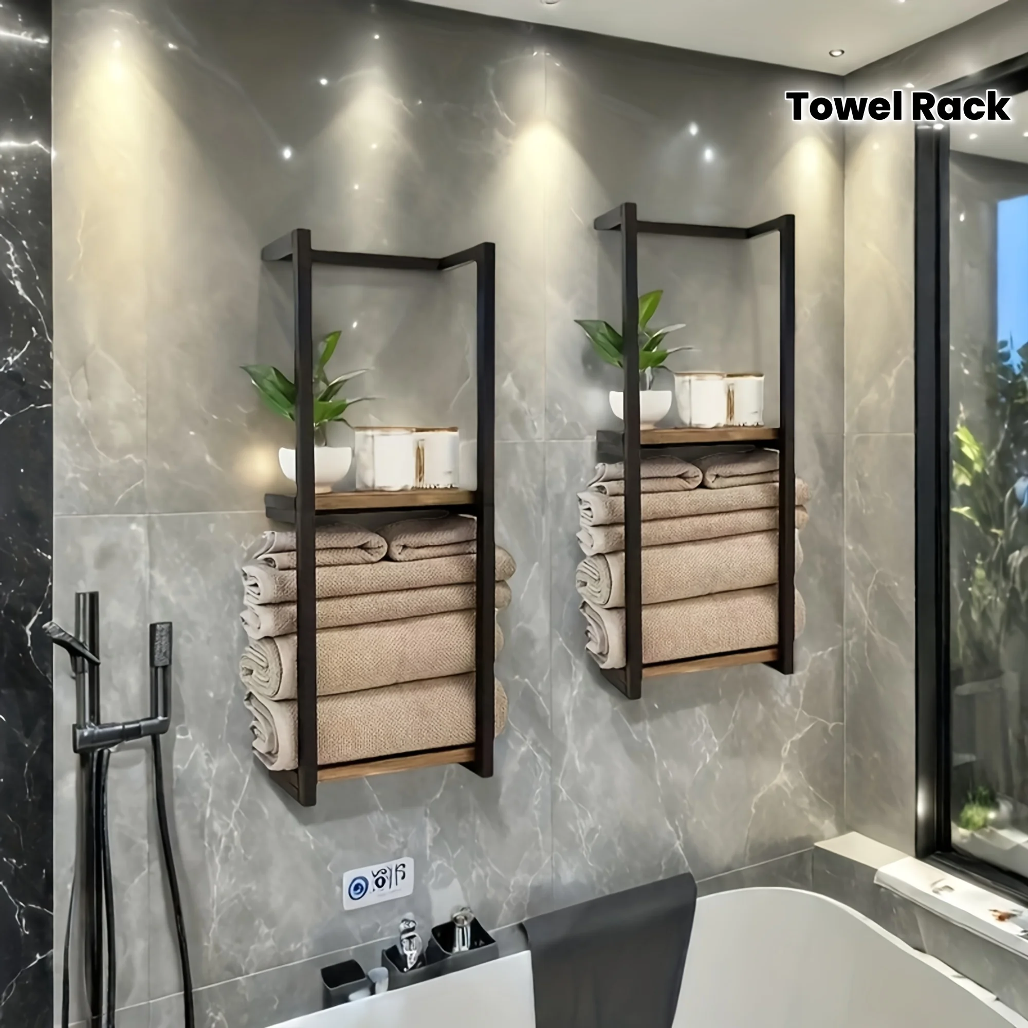 2-layer carbon steel wall-mounted towel rack - Image 1