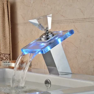 Luxury LED Color Changing Waterfall Basin Sink Faucet - Thumbnail Image 6