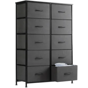 JHK Bedside Table For Bedroom With 10 Fabric Drawers - Thumbnail Image 3