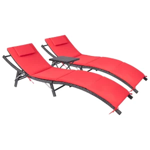 Adjustable Back Rattan Chaise Lounge Set Cushioned - Thumbnail Image 4