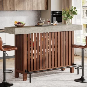 LITTLE TREE 63-Inch Large Home Bar Unit,2-Tier Kitchen Island