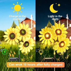 2/4 PCS Solar Powered Sunflower Light 3 Head Outdoor Waterproof