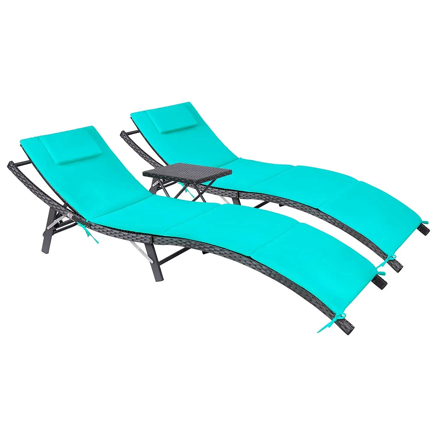 Adjustable Back Rattan Chaise Lounge Set Cushioned - Image 5
